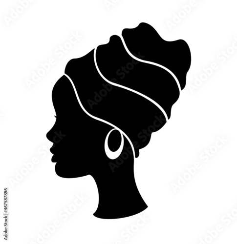 Head silhouette of a beautiful African woman with turban