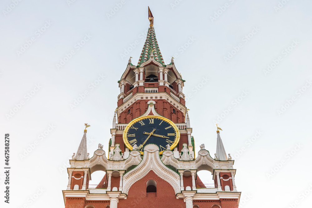 Spasskaya Tower of the Kremlin Moscow big clock and bell ringing