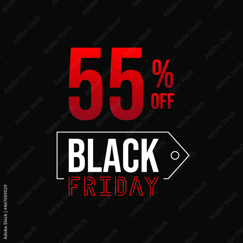 Black friday 55% off, white and red in a black background. Black friday 55% off, white and red in a black background.