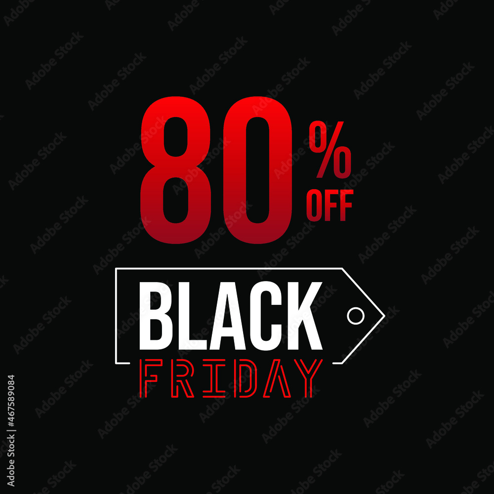 Black friday 80% off, white and red in a black background. Black friday 80% off, white and red in a black background.