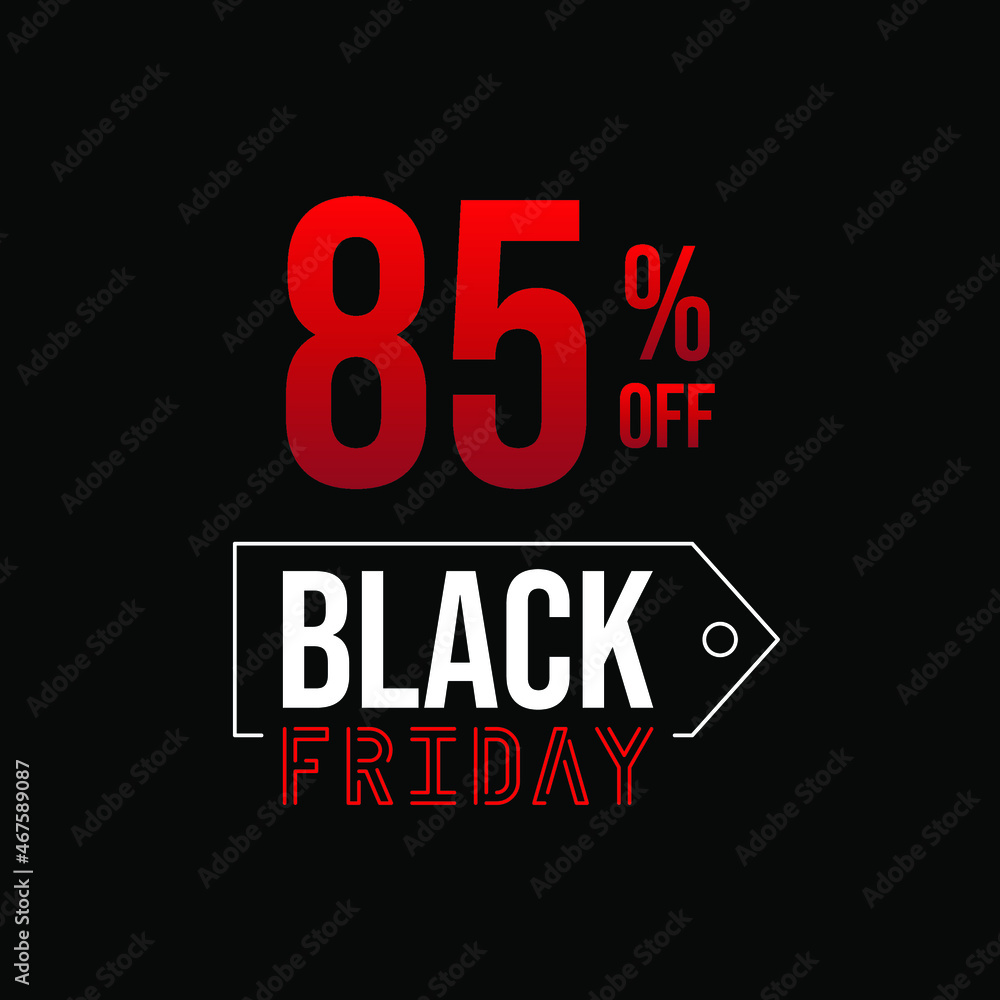 Black friday 85% off, white and red in a black background. Black friday 85% off, white and red in a black background.