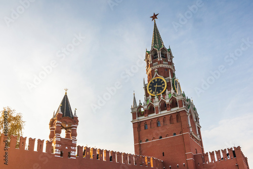 Spasskaya Tower of the Kremlin Moscow merlon brick wall