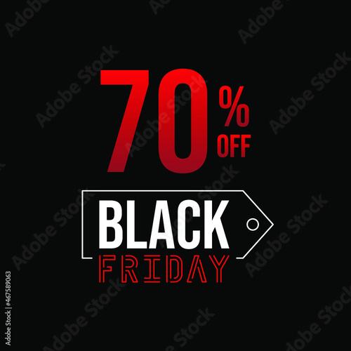 Black friday 70% off, white and red in a black background.