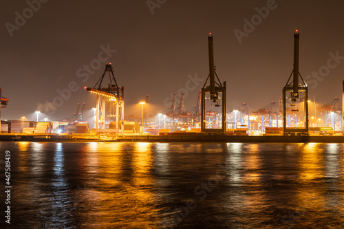 Hamburg harbor: container terminal in the port of Hamburg at night	