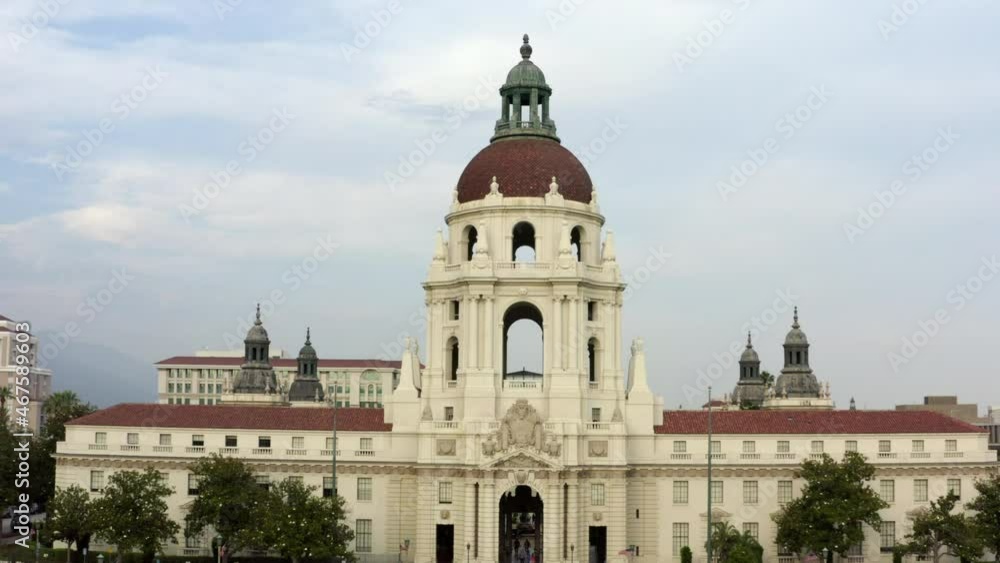 Aerial: Beautiful Town Hall Against Sky In City - Pasadena, California Aerial: Beautiful Town Hall Against Sky In City - Pasadena, California