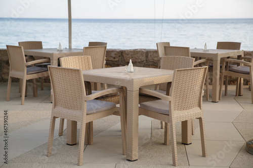 Cafe on the seafront on a clear day, Mediterranean, Montenegro. © ksi