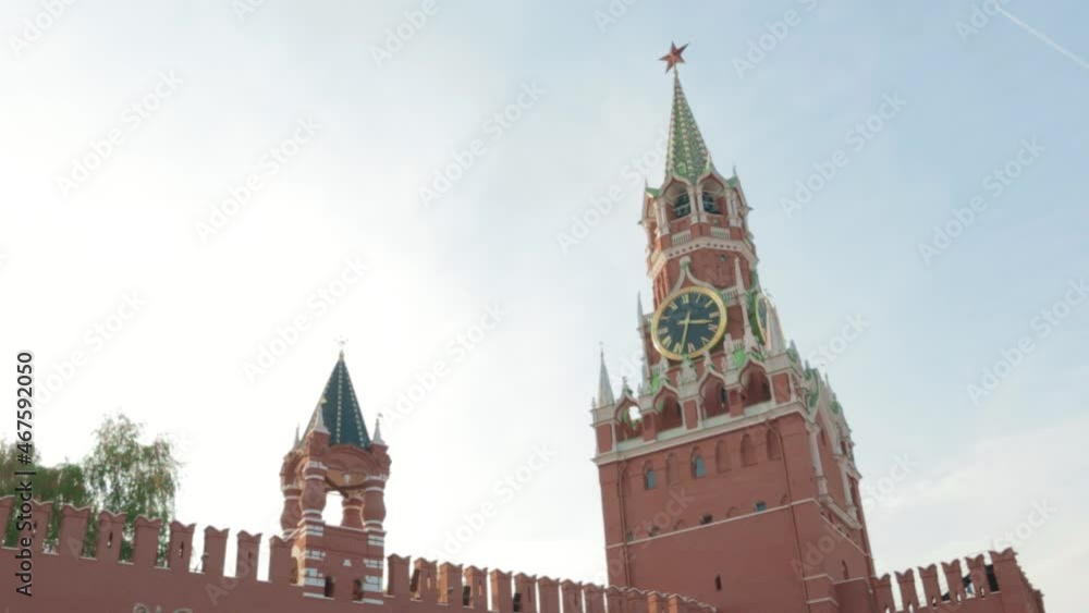 Spasskaya Tower of the Kremlin Moscow big clock and bell ringing .concept culture capital city Russia Spasskaya Tower of the Kremlin Moscow big clock and bell ringing .concept culture capital city Russia