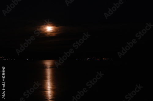 Full moon, moon reflection on lake of iznik