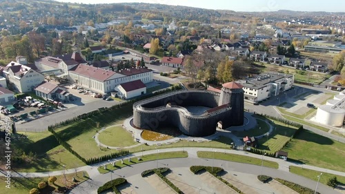 Graduation tower in Wieliczka town, near Krakow, Poland - aerial view photo