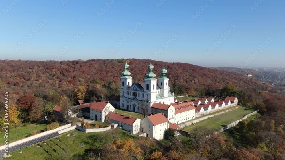 Flying over Camaldolese Hermit Monastery in Bielany, Krakow, Poland Flying over Camaldolese Hermit Monastery in Bielany, Krakow, Poland