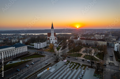 Aerial autumn fall sunrise view of Šiauliai city, Lithuania © Top Lithuania