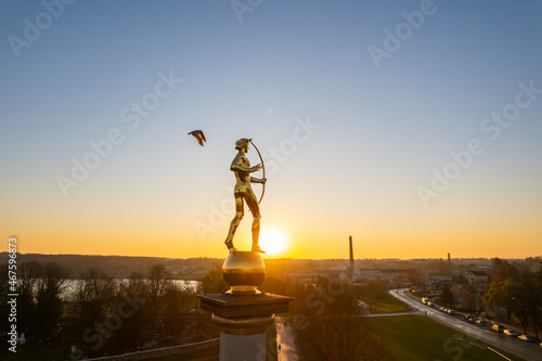 Aerial autumn fall sunrise view of Šiauliai city, Lithuania