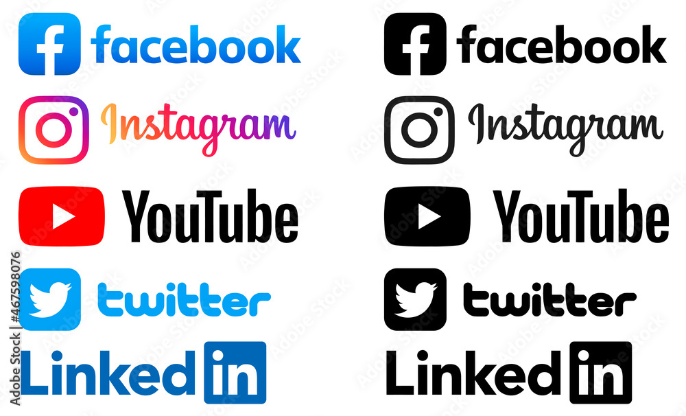 facebook logo. facebook illustration. facebook background. twitter   . instagram  download,linkedin logo. linkedin illustration. youtube  background. youtube download Stock Illustration | Adobe Stock