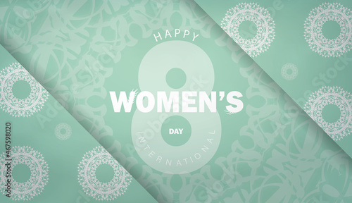 Brochure template international womens day mint color with vintage white pattern