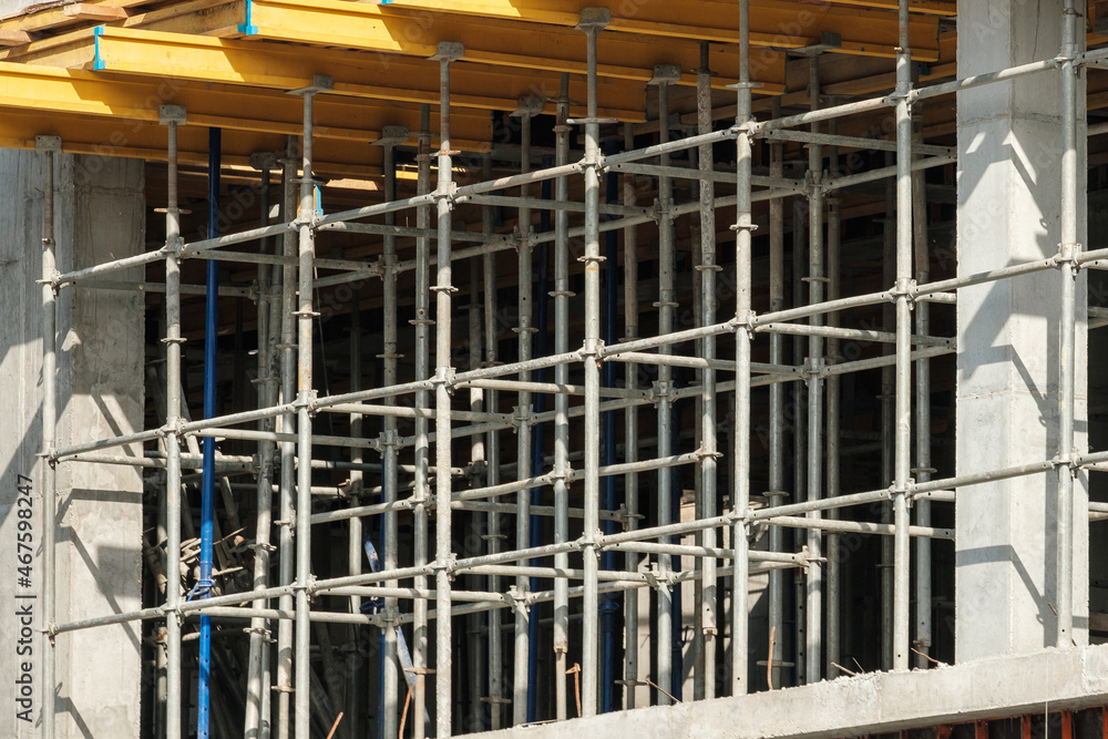 Falsework used on skyscraper building. Falsework used on skyscraper building.