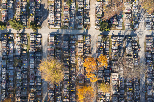 Drone photo of Wolski Cemetery in Wola district of Warsaw city, Poland © Fotokon