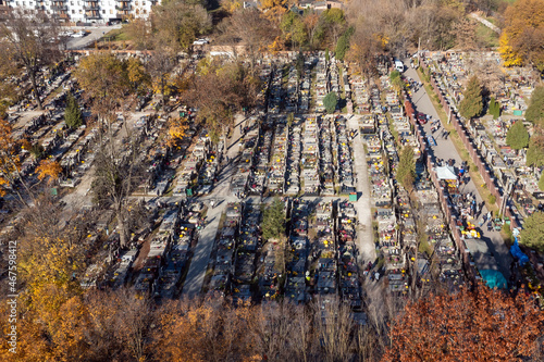 Drone photo of Wolski Cemetery in Wola district of Warsaw, Poland photo