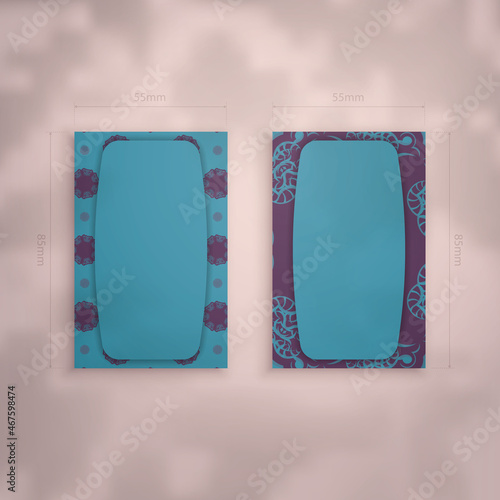 Business card in green with an abstract purple pattern for your contacts.