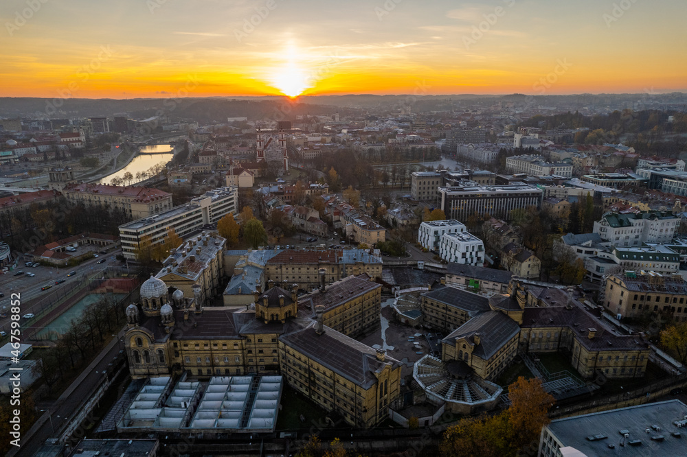 Aerial autumn fall sunrise view of Vilnius, Lithuania