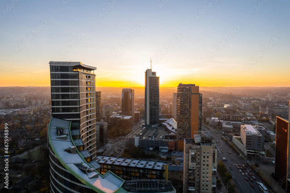 Obraz premium Aerial autumn fall sunrise view of Vilnius, Lithuania