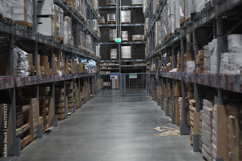 Storage of goods in the warehouse. Warehouse in a shopping center. Storage of goods in the warehouse. Warehouse in a shopping center.