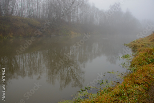 the Russian landscape - the river and the wood in the fall