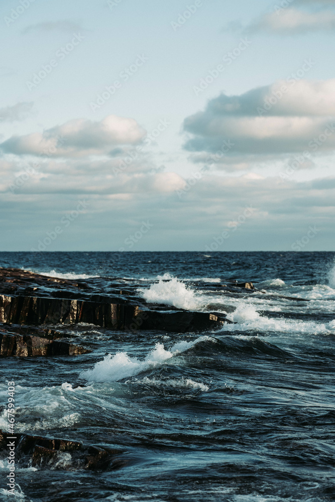 Waves crashing on rocks on Lake Superior