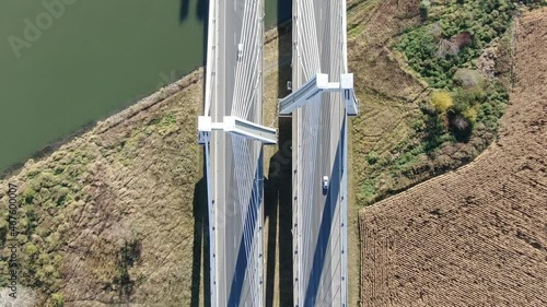 Top-down aerial view of Cardinal Franciszek Macharski Bridge in Krakow, Poland photo