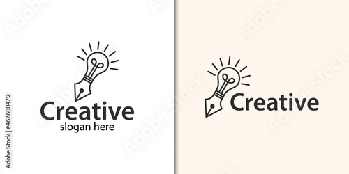 smart and Creative idea pencil and light bulb symbol for, student study, education, creative design agency logo design