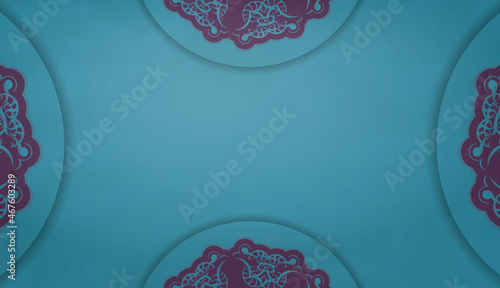 Greeting card in green color with Greek purple ornaments prepared for typography.