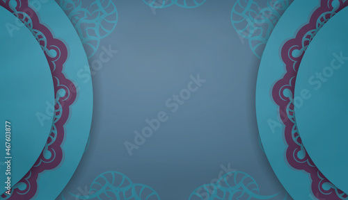 Greeting card in green with Indian purple ornaments prepared for typography.