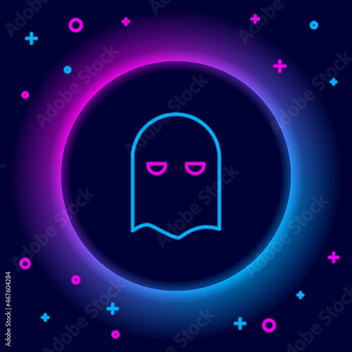 Glowing neon line Executioner mask icon isolated on black background. Hangman, torturer, executor, tormentor, butcher, headsman icon. Colorful outline concept. Vector
