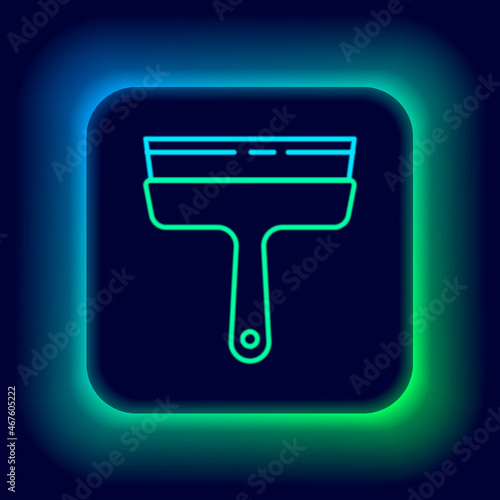 Glowing neon line Cleaning service with of rubber cleaner for windows icon isolated on black background. Squeegee, scraper, wiper. Colorful outline concept. Vector