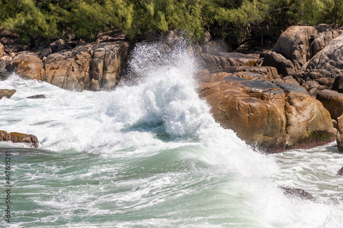 Wave splash and rocks