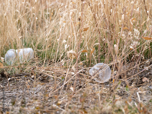 Plastic cup pollution littered in a Nature preserve outside of Reno, Nevada.