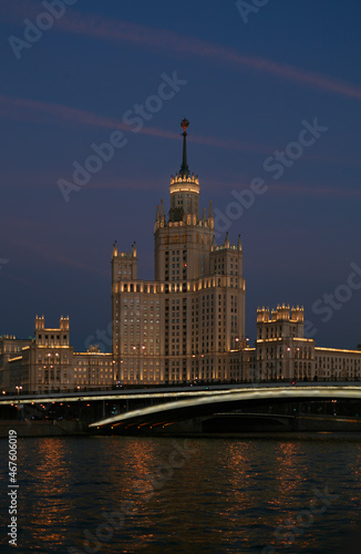 Moscow at night. Stalinist skyscraper