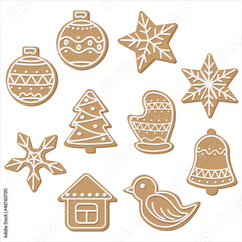 Vector set of cartoon Christmas cookies isolated on white background.