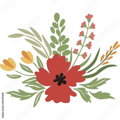 Abstract bouquet of wild flowers and plants.