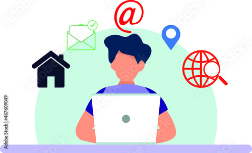 Man working with computer.  business meeting via internet, communication concept.