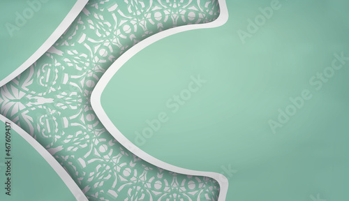 Mint color banner template with luxurious white pattern and place under your text