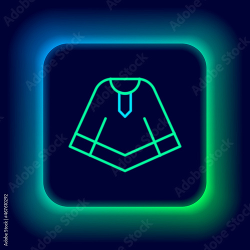 Glowing neon line Traditional mexican poncho clothing icon isolated on black background. Colorful outline concept. Vector