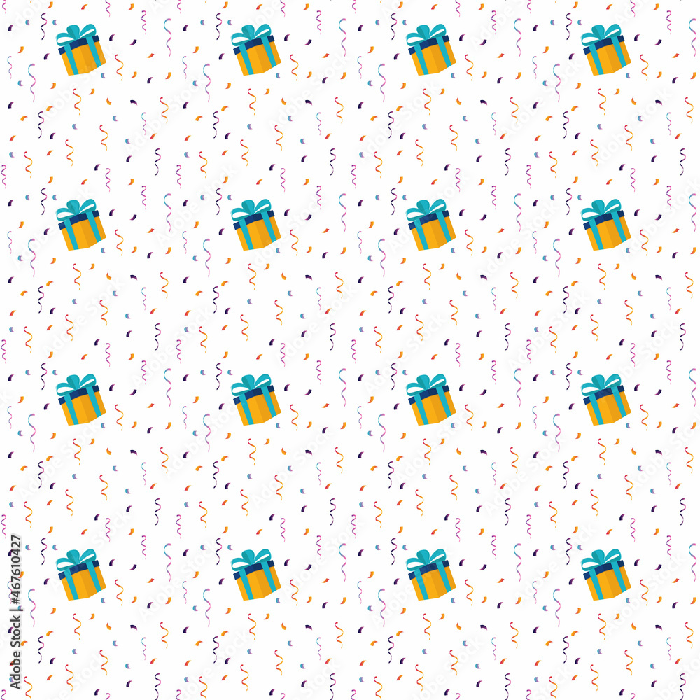 Happy birthday pattern with presents and confetti. Happy birthday pattern with presents and confetti.
