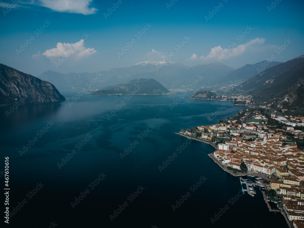 view on the lake from the drone