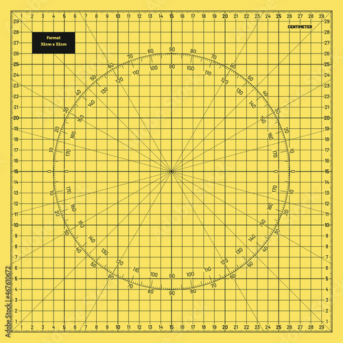 Vector Round Cutting Mat, high detail design in angular format, in metric dimensions 32x32cm
Round cutting mat background in yellow color for technical, drawing or decoration background template.