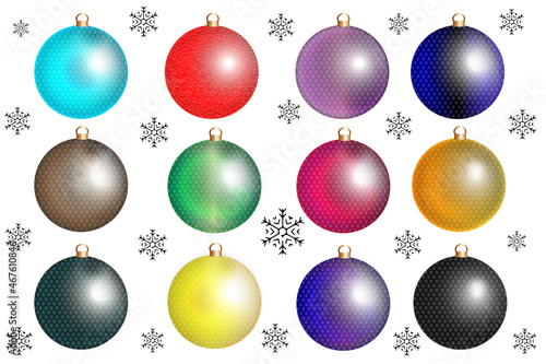 set of Christmas balls, Christmas decorations to make illustrations of Christmas festivities. Snowflakes