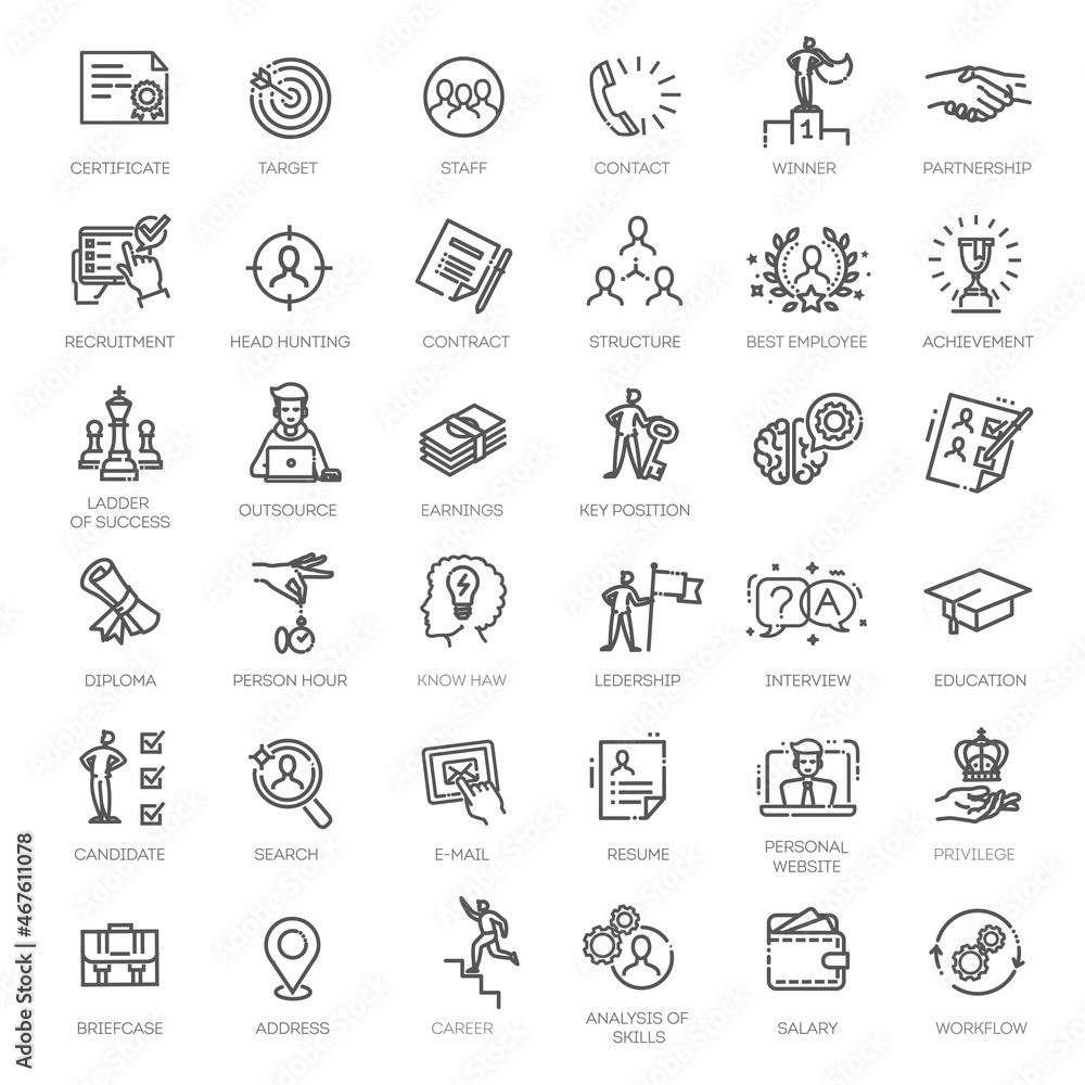 Set of Head Hunting Related Vector Line Icons Set of Head Hunting Related Vector Line Icons