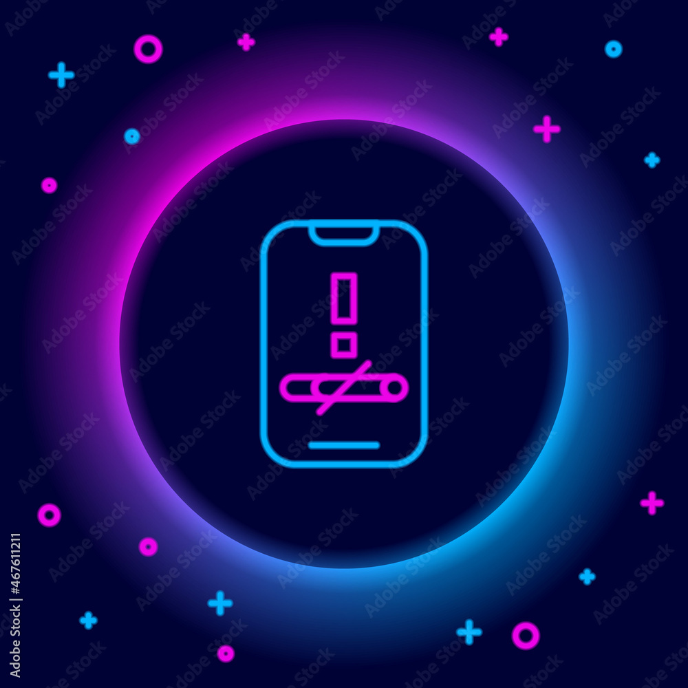 Glowing neon line No smoking icon isolated on black background. Cigarette smoking prohibited sign. Colorful outline concept. Vector Glowing neon line No smoking icon isolated on black background. Cigarette smoking prohibited sign. Colorful outline concept. Vector