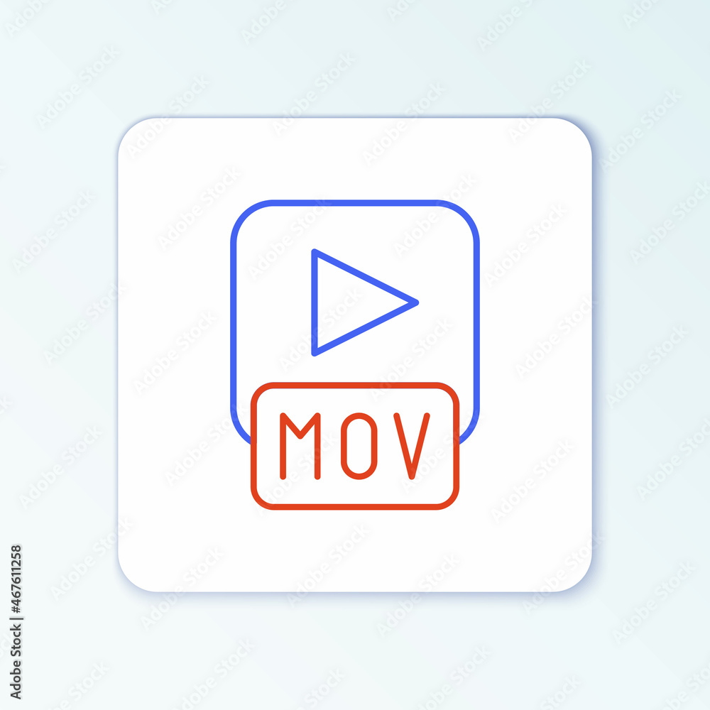 Line MOV file document. Download mov button icon isolated on white background. MOV file symbol. Audio and video collection. Colorful outline concept. Vector Line MOV file document. Download mov button icon isolated on white background. MOV file symbol. Audio and video collection. Colorful outline concept. Vector