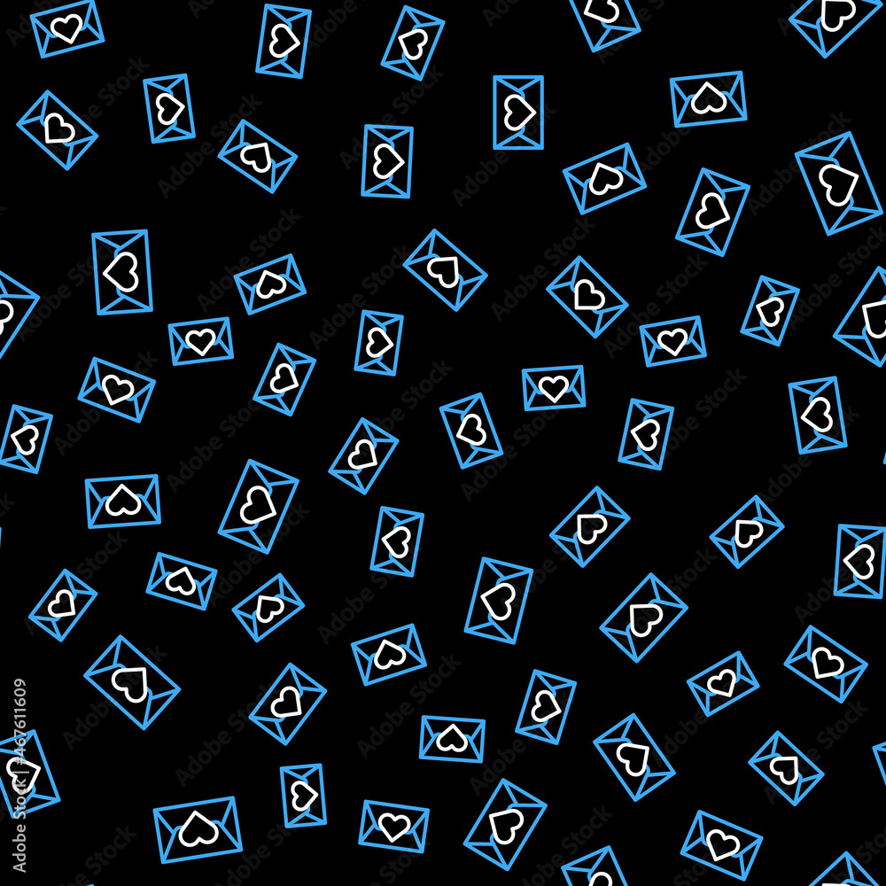 Line Envelope with Valentine heart icon isolated seamless pattern on black background. Message love. Letter love and romance. Vector Line Envelope with Valentine heart icon isolated seamless pattern on black background. Message love. Letter love and romance. Vector