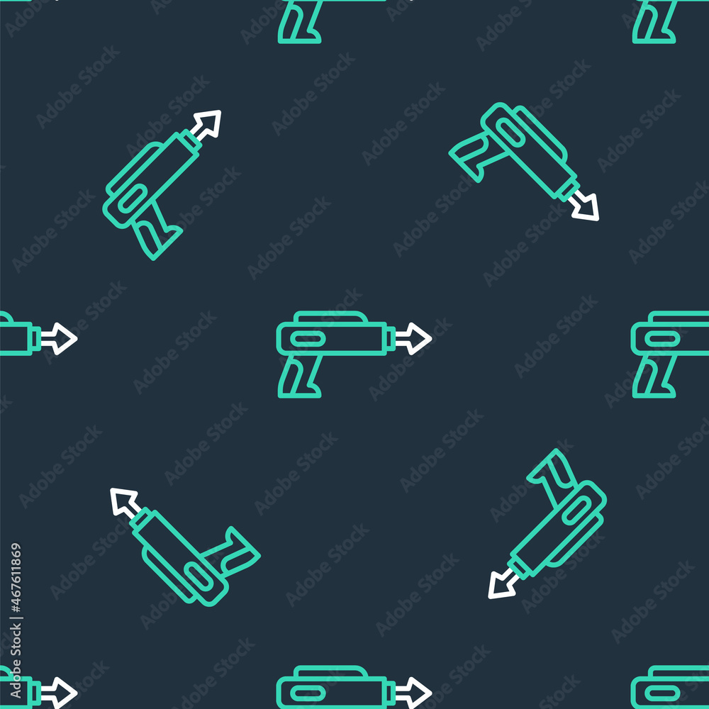 Line Fishing harpoon icon isolated seamless pattern on black background. Fishery manufacturers for catching fish under water. Diving underwater equipment. Vector Line Fishing harpoon icon isolated seamless pattern on black background. Fishery manufacturers for catching fish under water. Diving underwater equipment. Vector